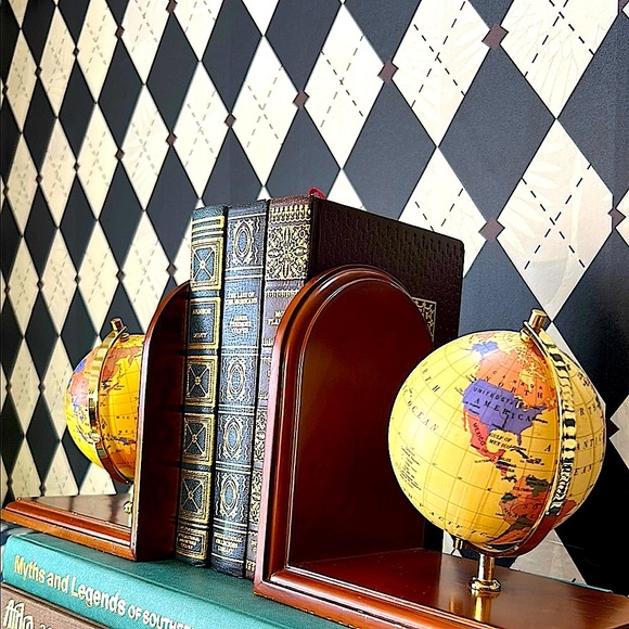 Elegant Vintage Globe Bookends | Brass & Wood | Timeless Library Accent - Picture 14 of 14